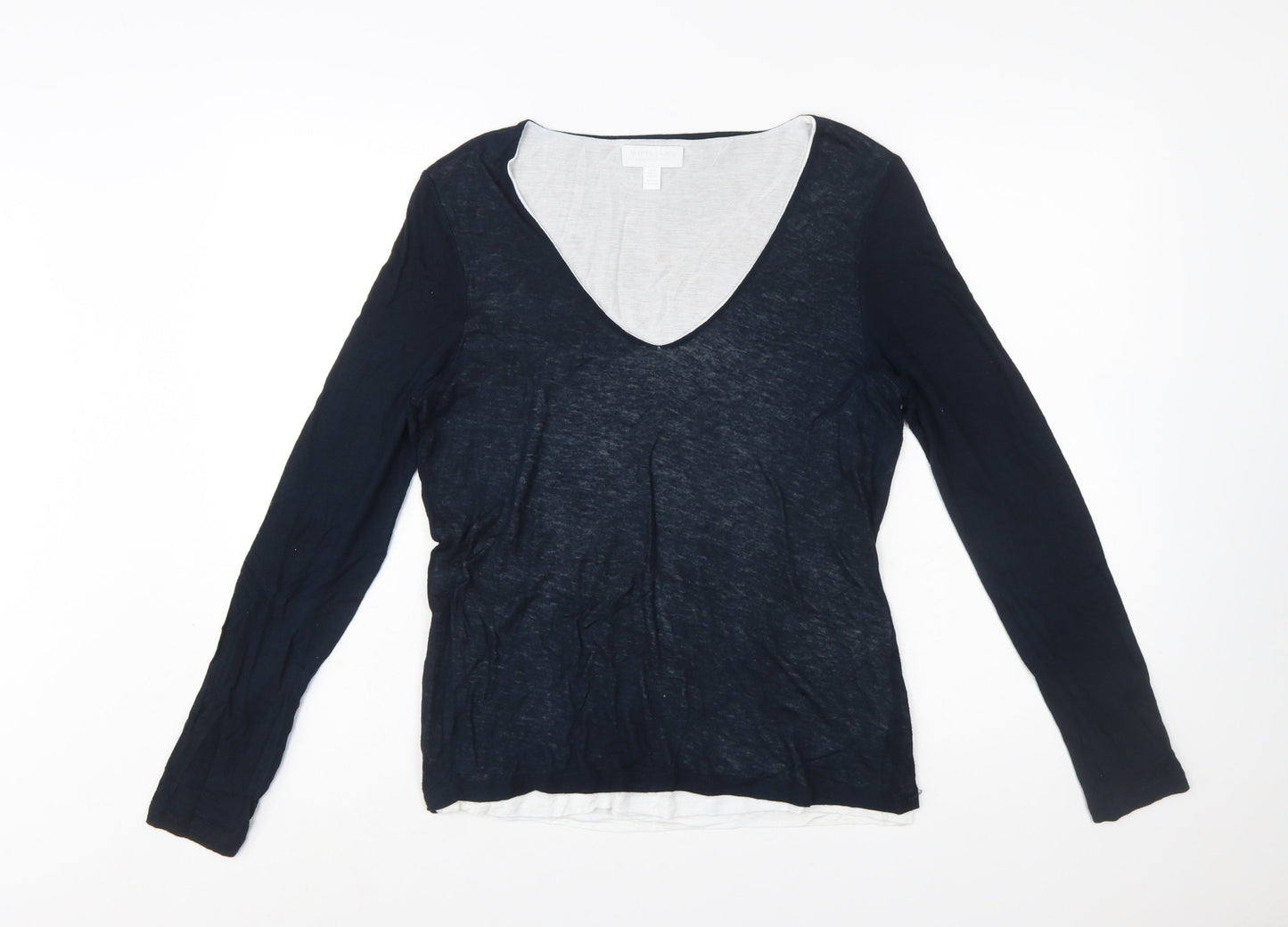 The White Company Women Blue V-Neck Long Sleeve Wool Blend Jumper Size 10