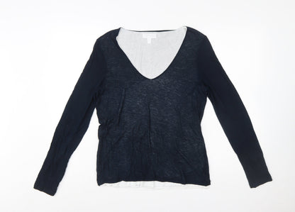The White Company Women Blue V-Neck Long Sleeve Wool Blend Jumper Size 10