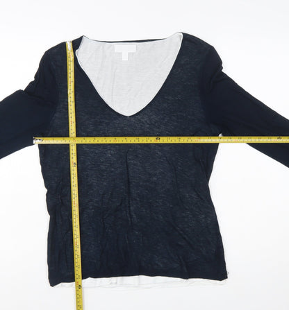 The White Company Women Blue V-Neck Long Sleeve Wool Blend Jumper Size 10