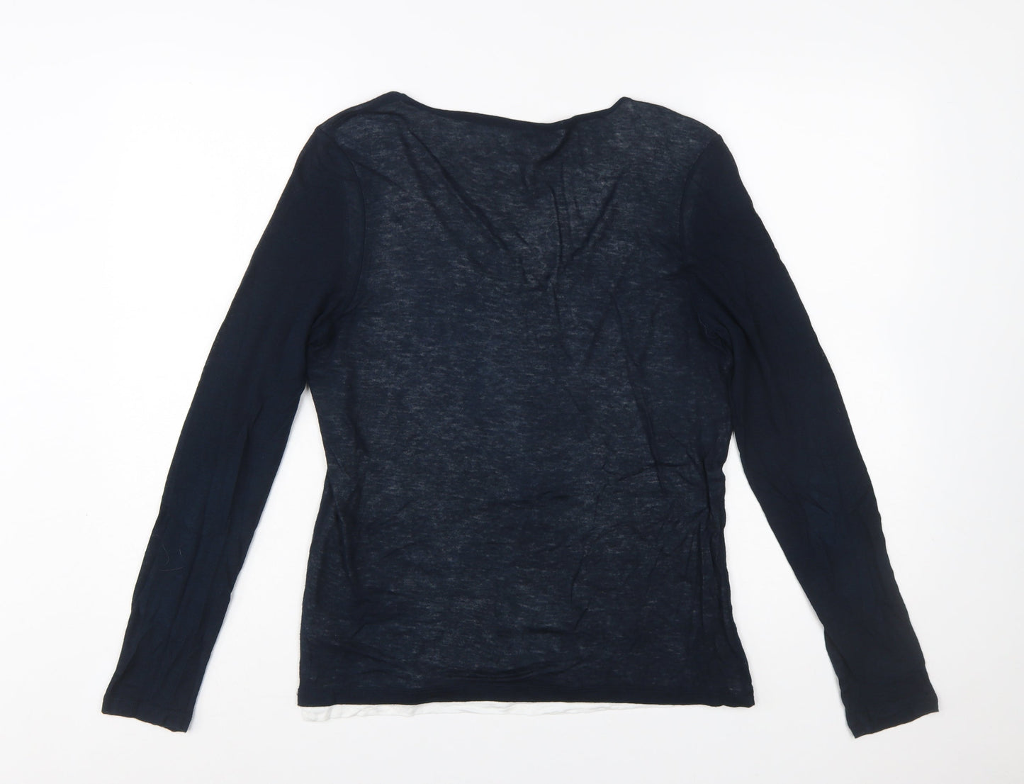 The White Company Women Blue V-Neck Long Sleeve Wool Blend Jumper Size 10