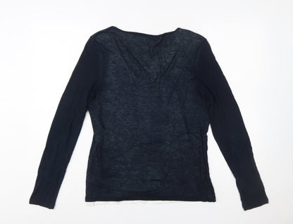 The White Company Women Blue V-Neck Long Sleeve Wool Blend Jumper Size 10