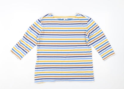 Seasalt Women’s Multicoloured Striped 3/4 Sleeve Cotton T-Shirt UK 14