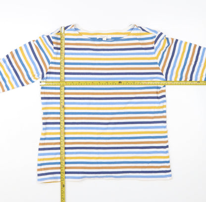 Seasalt Women’s Multicoloured Striped 3/4 Sleeve Cotton T-Shirt UK 14