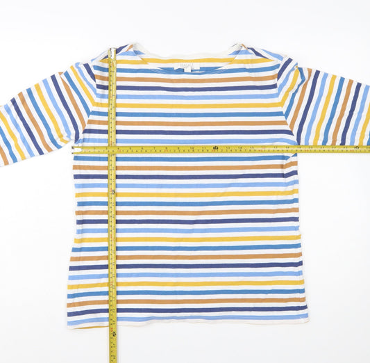 Seasalt Women’s Multicoloured Striped 3/4 Sleeve Cotton T-Shirt UK 14