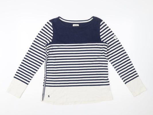 Joules Womens Blue White Striped Long Sleeve Boat Neck Cotton Top UK 12