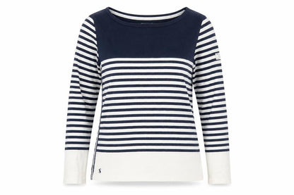 Joules Womens Blue White Striped Long Sleeve Boat Neck Cotton Top UK 12