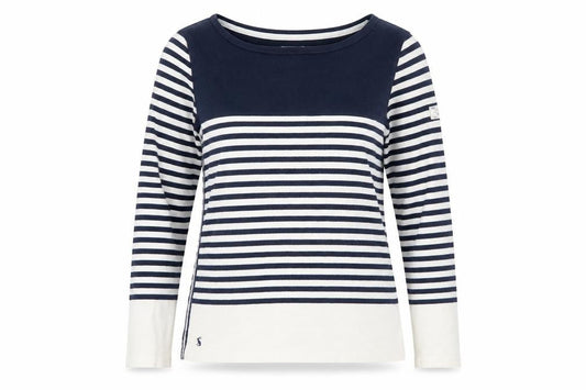 Joules Womens Blue White Striped Long Sleeve Boat Neck Cotton Top UK 12