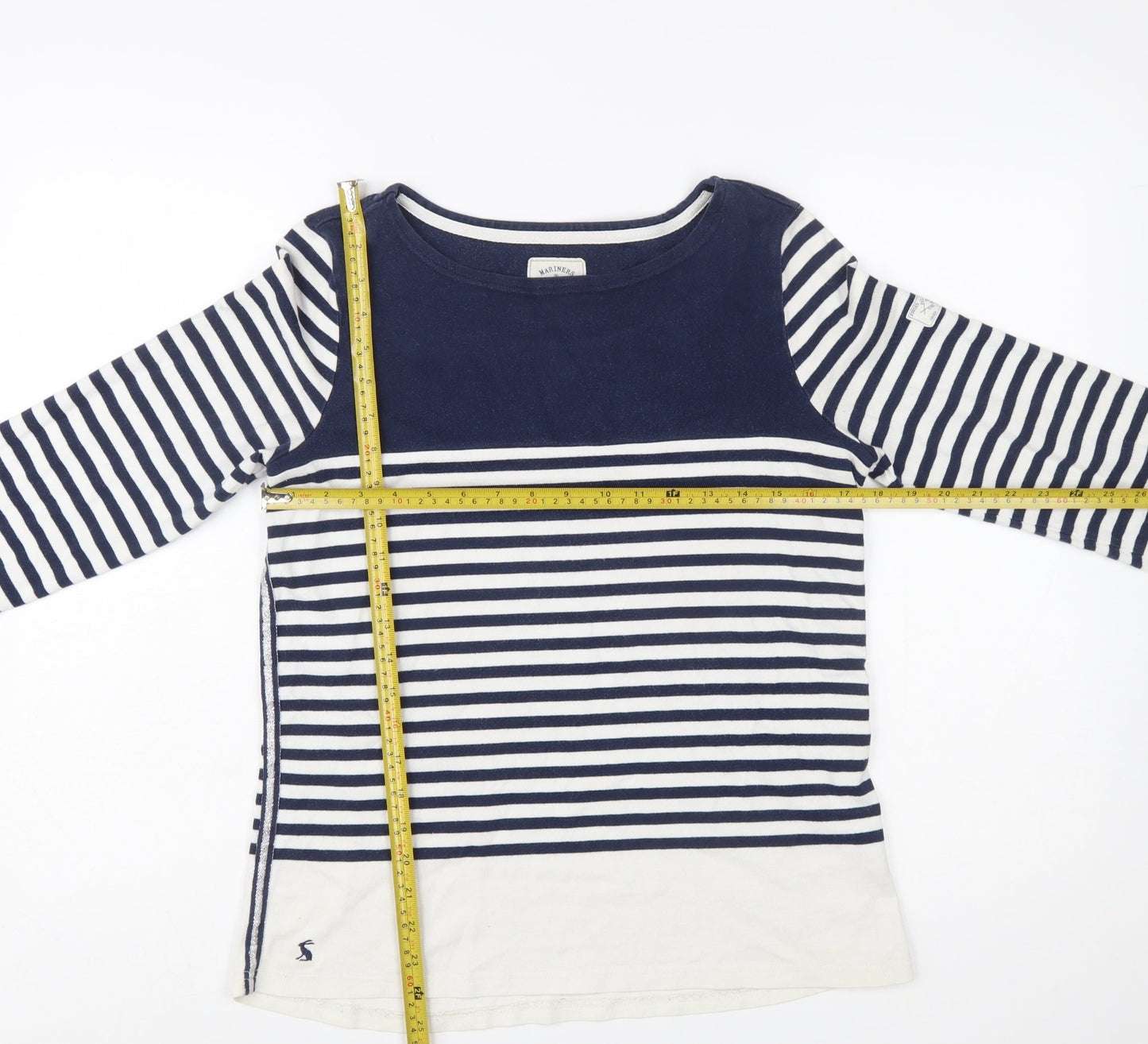 Joules Womens Blue White Striped Long Sleeve Boat Neck Cotton Top UK 12