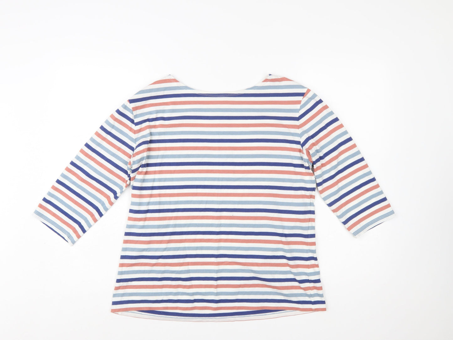 Seasalt Cornwall Womens Multicoloured Stripe Boat Neck 3/4 Sleeve Cotton Top Size 14