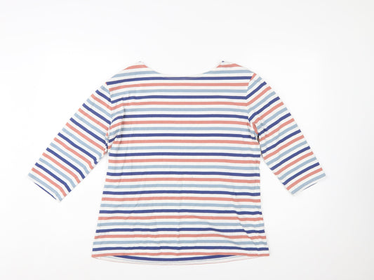 Seasalt Cornwall Womens Multicoloured Stripe Boat Neck 3/4 Sleeve Cotton Top Size 14