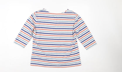 Seasalt Cornwall Womens Multicoloured Stripe Boat Neck 3/4 Sleeve Cotton Top Size 14