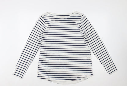Fat Face Women Ivory Striped Long Sleeve Cotton T-Shirt Size 12