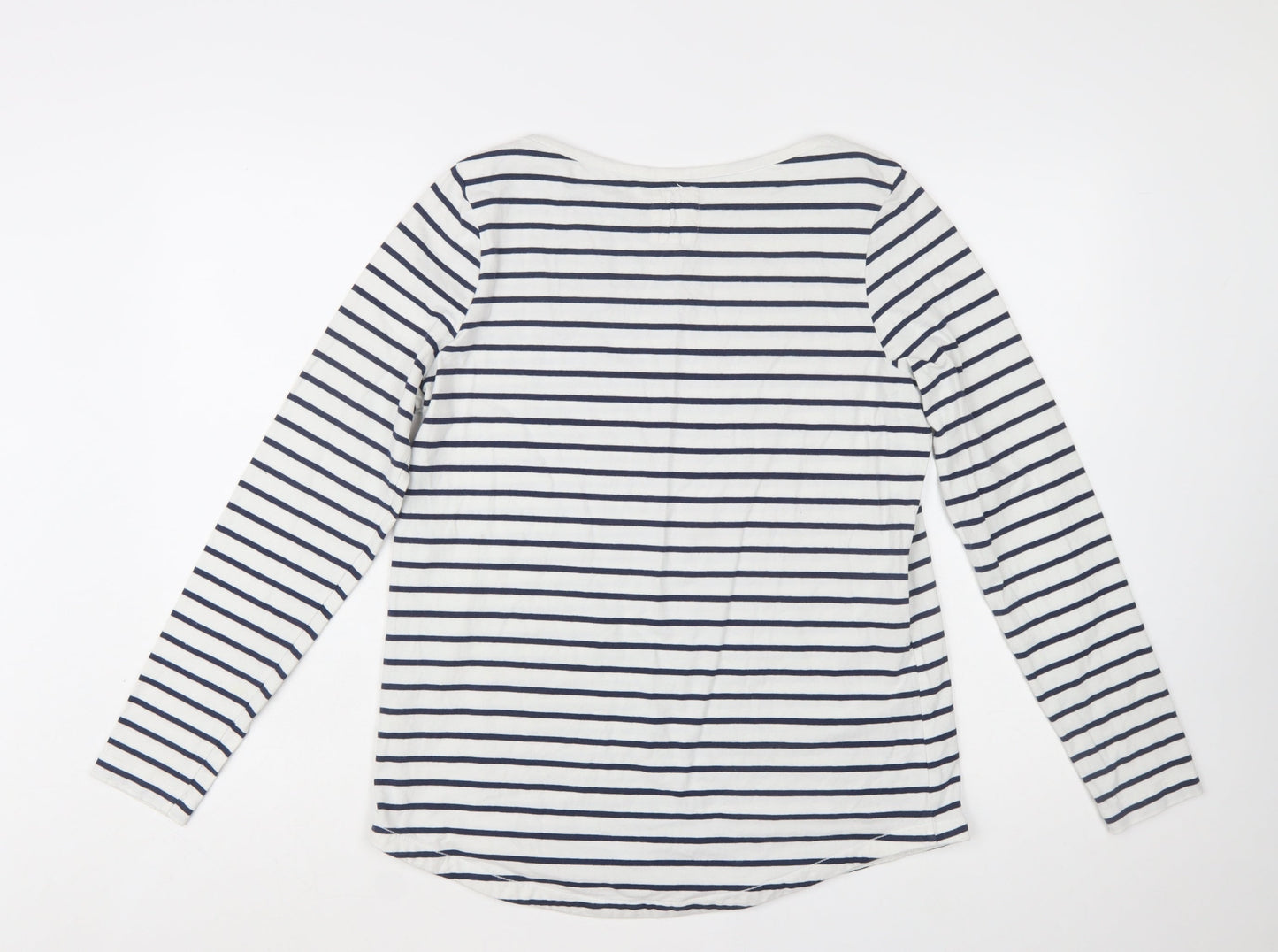 Fat Face Women Ivory Striped Long Sleeve Cotton T-Shirt Size 12