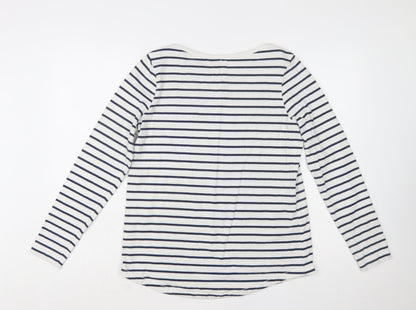 Fat Face Women Ivory Striped Long Sleeve Cotton T-Shirt Size 12