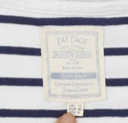 Fat Face Women Ivory Striped Long Sleeve Cotton T-Shirt Size 12