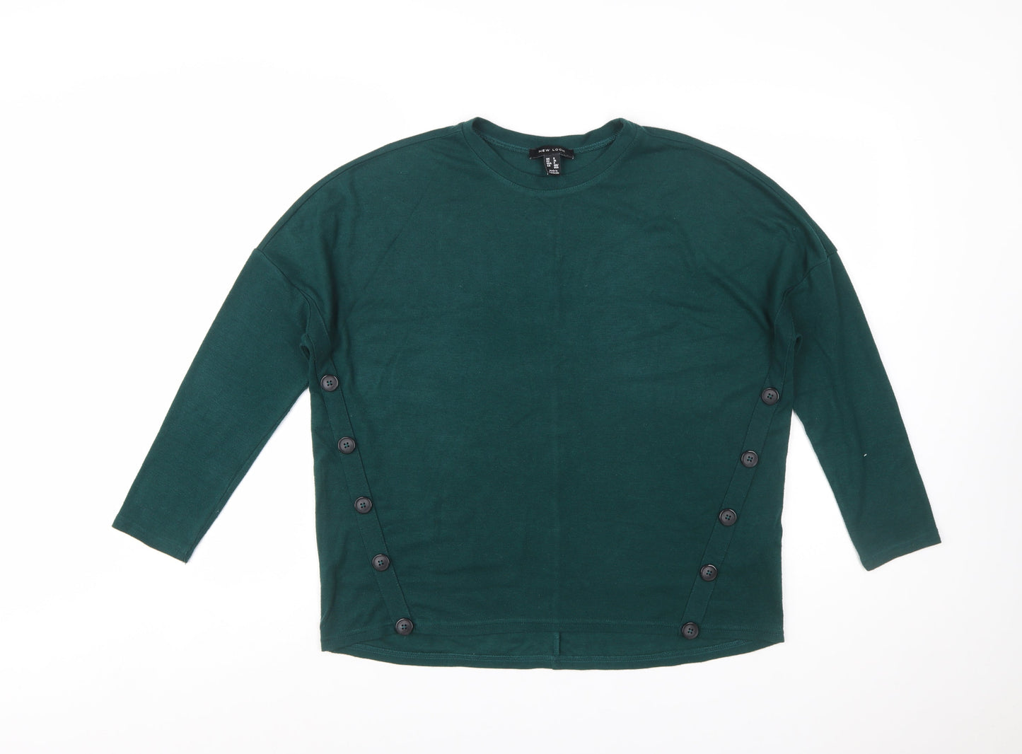 New Look Women's Green Long Sleeve Button Side Jersey Top Size 8
