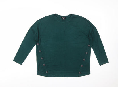 New Look Women's Green Long Sleeve Button Side Jersey Top Size 8