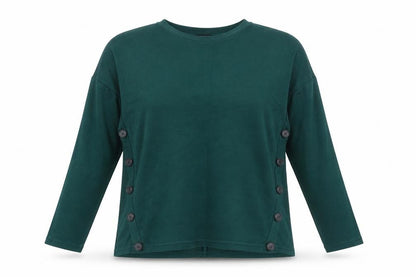 New Look Women's Green Long Sleeve Button Side Jersey Top Size 8