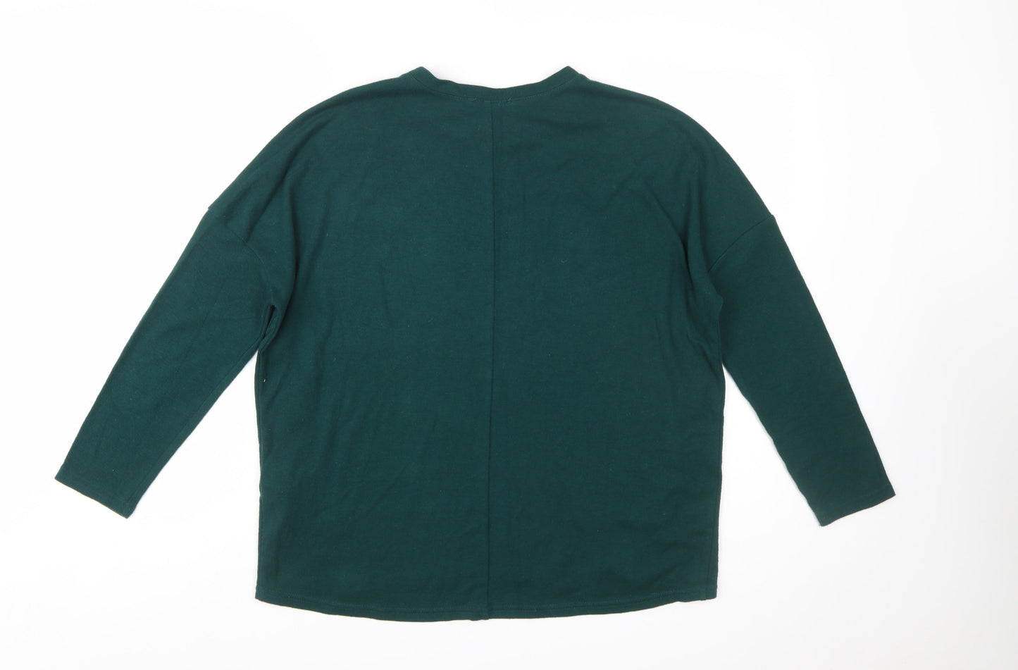 New Look Women's Green Long Sleeve Button Side Jersey Top Size 8