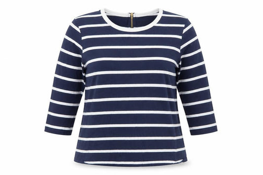 John Lewis Women Blue Striped Cotton 3/4 Sleeve Top Size 16