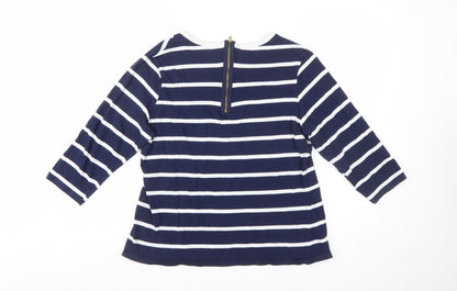 John Lewis Women Blue Striped Cotton 3/4 Sleeve Top Size 16