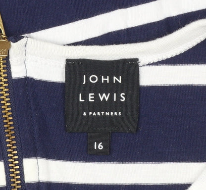 John Lewis Women Blue Striped Cotton 3/4 Sleeve Top Size 16