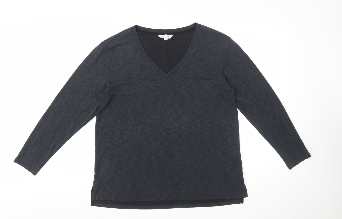 Marks and Spencer Per Una Women's Black V-Neck Long Sleeve Modal T-Shirt Size 16