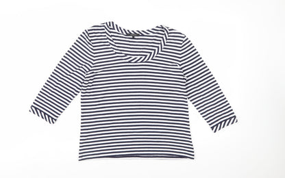Jaeger Womens Blue Striped 3/4 Sleeve Scoop Neck Jersey Top XL