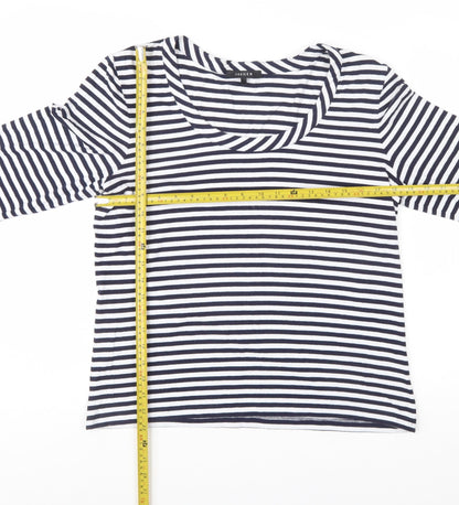 Jaeger Womens Blue Striped 3/4 Sleeve Scoop Neck Jersey Top XL