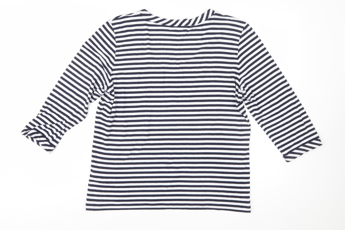 Jaeger Womens Blue Striped 3/4 Sleeve Scoop Neck Jersey Top XL