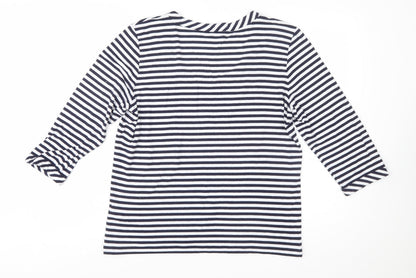 Jaeger Womens Blue Striped 3/4 Sleeve Scoop Neck Jersey Top XL
