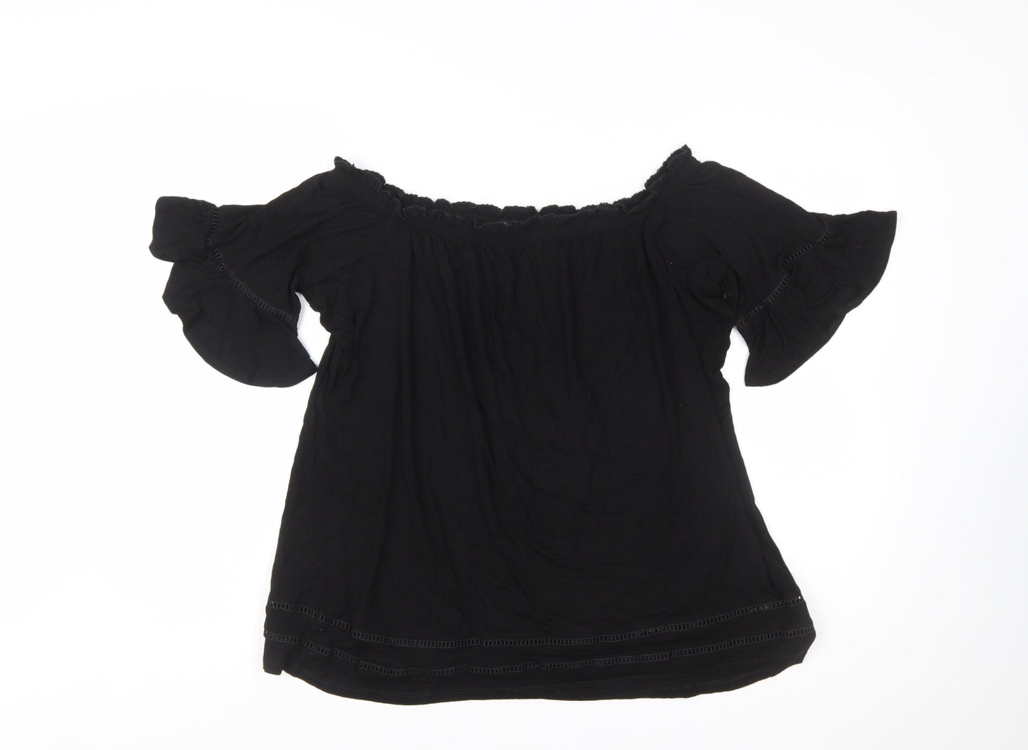 Next Women's Black Off Shoulder Ruffle Tunic Blouse Size 18