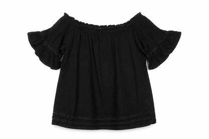 Next Women's Black Off Shoulder Ruffle Tunic Blouse Size 18