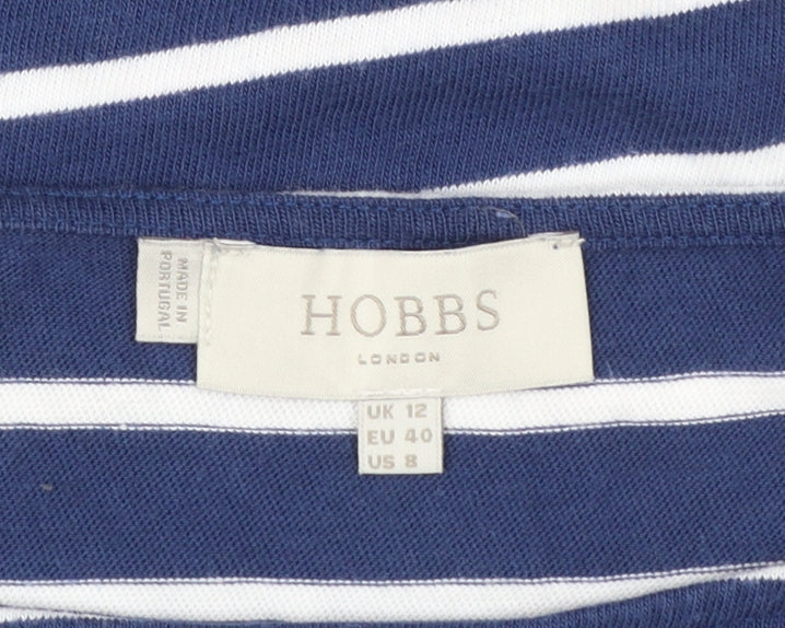 Hobbs Women Blue White Striped Cotton T-Shirt Dress Size 12