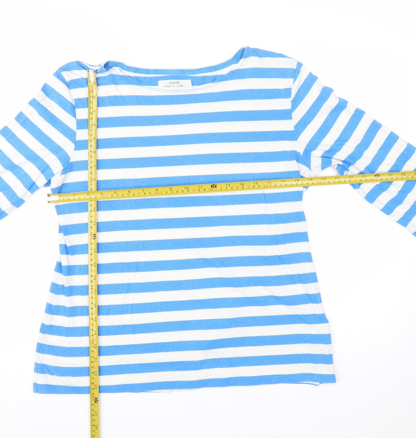 Seasalt Women’s Blue Striped Boat Neck 3/4 Sleeve Cotton Sailor Top Size 16
