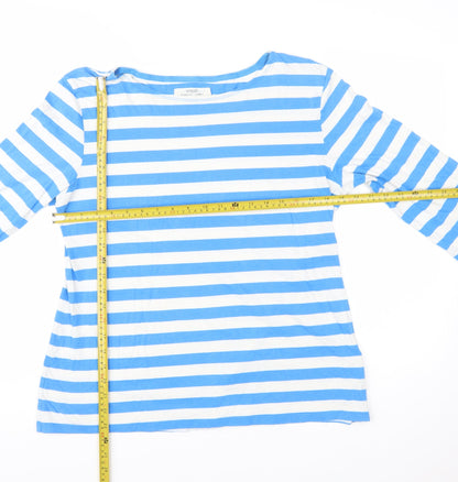 Seasalt Women’s Blue Striped Boat Neck 3/4 Sleeve Cotton Sailor Top Size 16