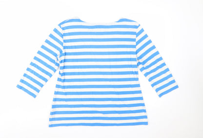 Seasalt Women’s Blue Striped Boat Neck 3/4 Sleeve Cotton Sailor Top Size 16