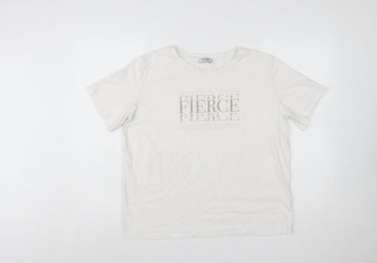 EVIMA Women's White XL Basic Cotton FIERCE Glitter T-Shirt