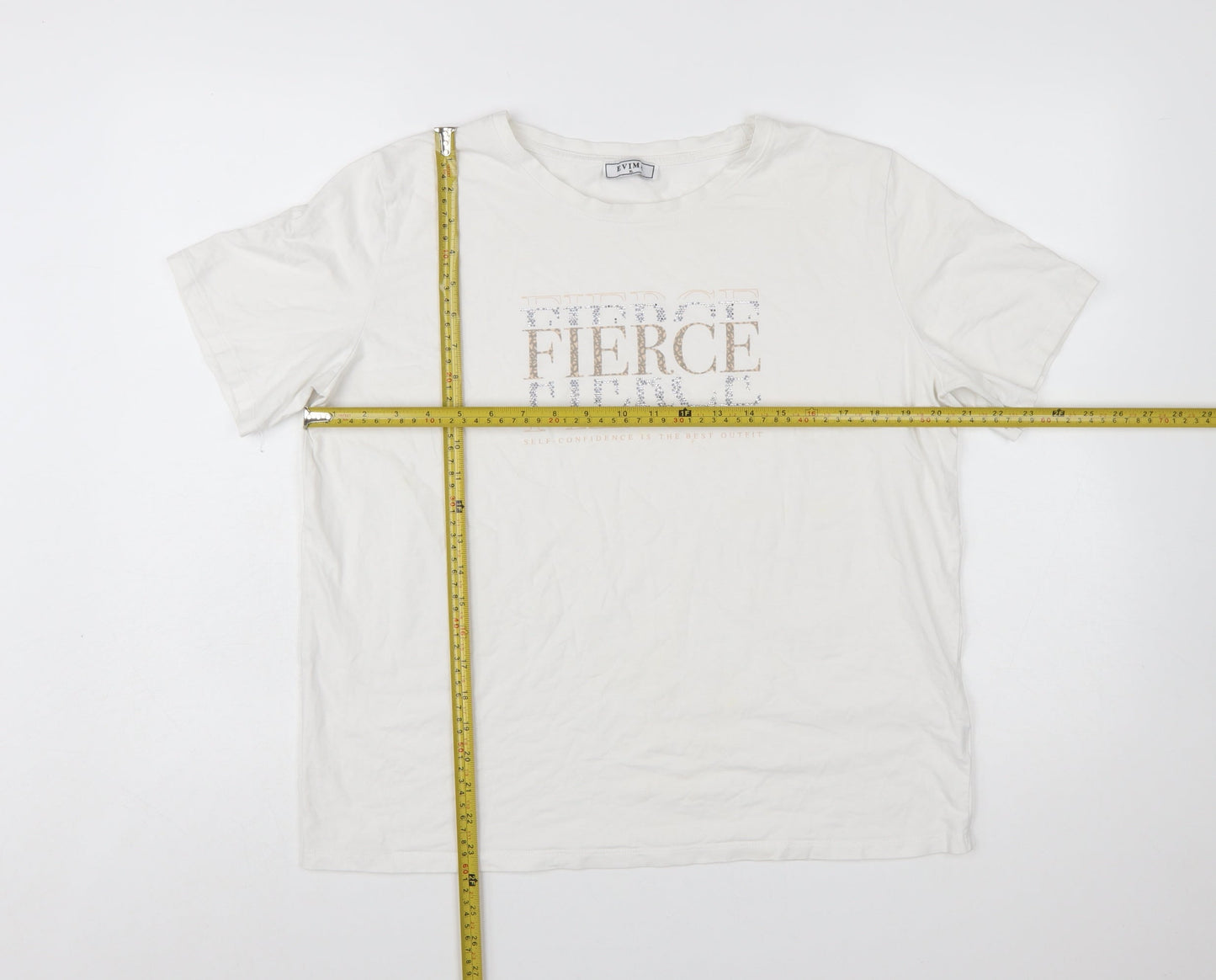 EVIMA Women's White XL Basic Cotton FIERCE Glitter T-Shirt