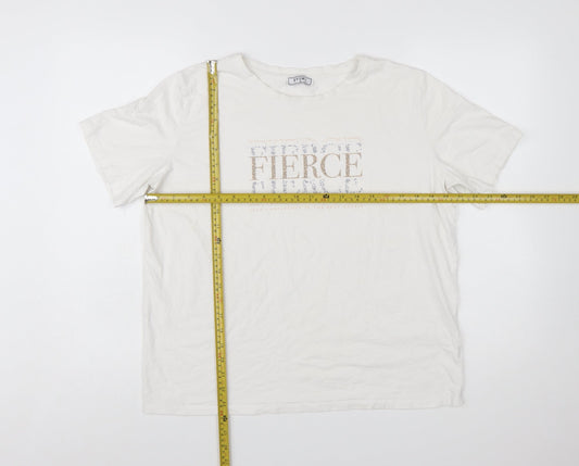 EVIMA Women's White XL Basic Cotton FIERCE Glitter T-Shirt