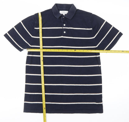 Next Men's Navy Blue Striped Polo Shirt Medium Cotton Blend