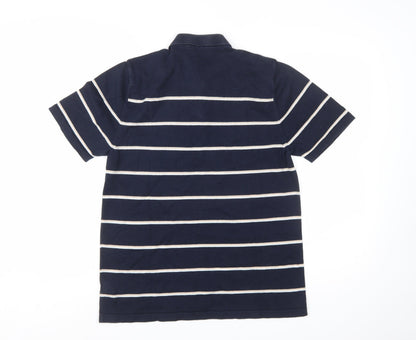 Next Men's Navy Blue Striped Polo Shirt Medium Cotton Blend