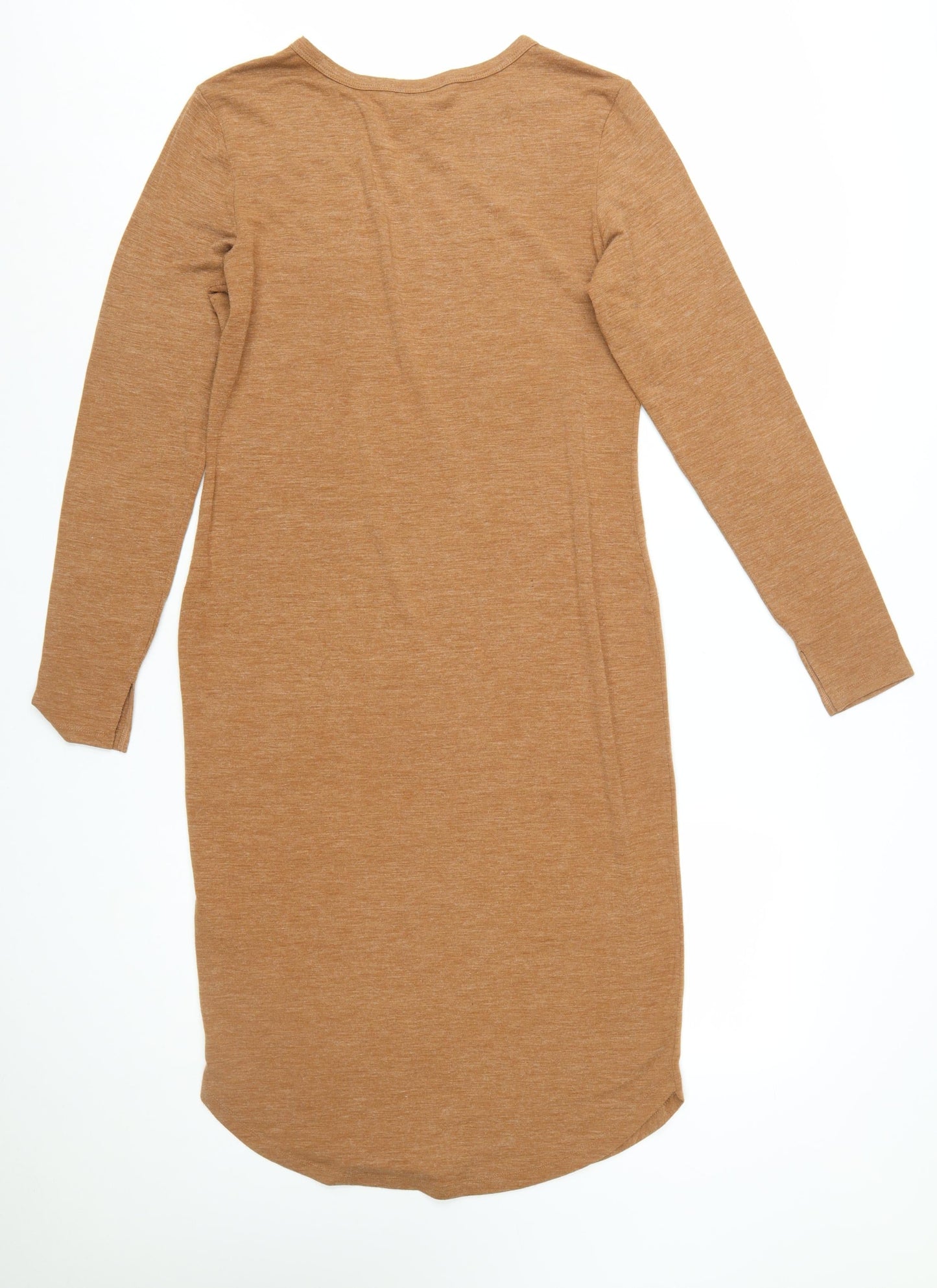 H&M Women Brown Bodycon Jersey Long Sleeve Dress Size 12