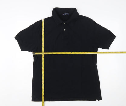 Marks and Spencer Men's Black Cotton Polo Shirt Medium Classic Fit