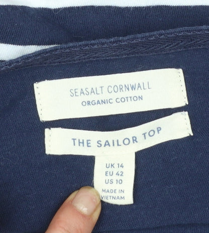 Seasalt Cornwall Women’s Blue White Striped Sailor Top UK 14 3/4 Sleeve