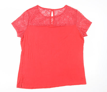 The Collection Debenhams Womens Red Lace Short Sleeve Tunic Blouse Size 22