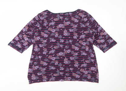 Maine New England Women's Multicoloured Floral Stripe 3/4 Sleeve Cotton Jersey T-Shirt Size 20