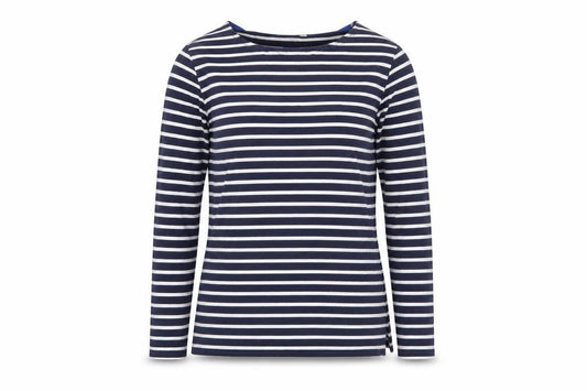 Boden Women Blue Striped Long Sleeve Cotton Boat Neck T-Shirt Size 12