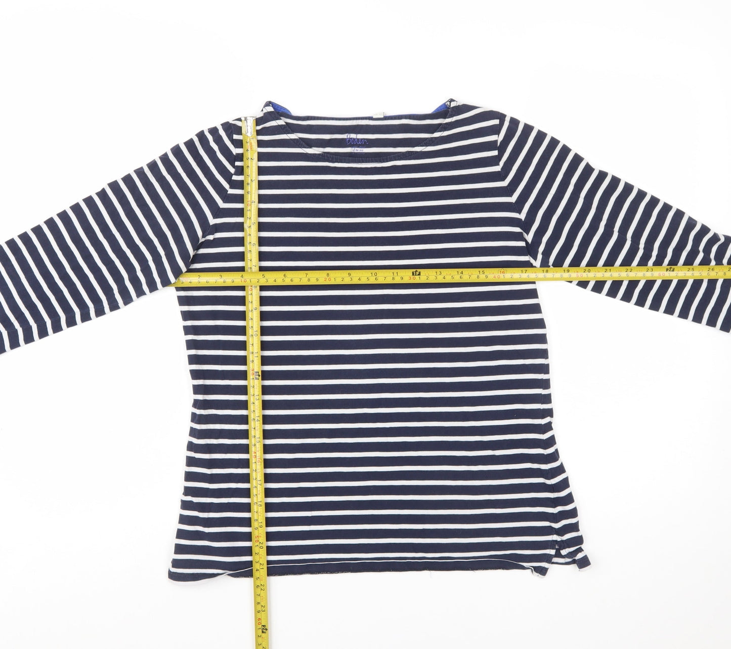 Boden Women Blue Striped Long Sleeve Cotton Boat Neck T-Shirt Size 12