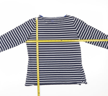 Boden Women Blue Striped Long Sleeve Cotton Boat Neck T-Shirt Size 12